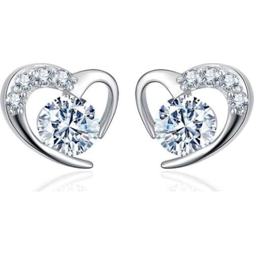 KOFSAC New Trendy 925 Sterling Silver Earrings For Women Jewelry High Quality Heart Crystal CZ Female Stud Earring Accessories