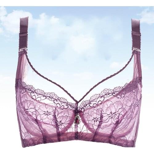 Women Plus Size Bra Sexy Push Up Padded Bras Set Perspective Wire Free Loral Lace Bralette Female Underwear Set 44 B C D