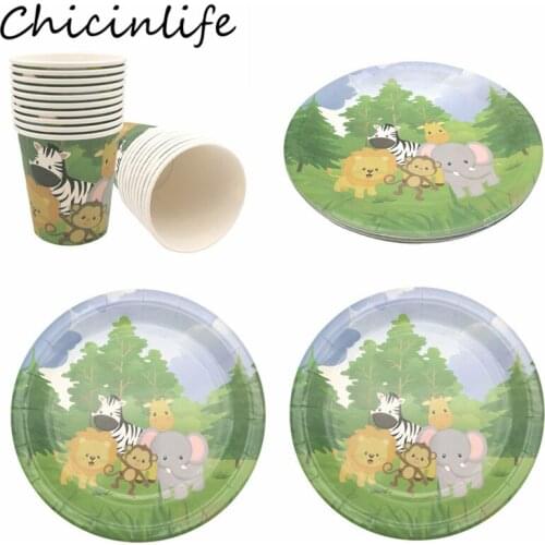 10Pcs Jungle Party Disposable Tableware Animal Lion Plates Cups Birthday Party Kids Baby Shower Safari Theme Decoration Supplies