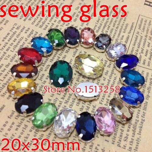 Mix Colors Sew On Crystal 12pcs/Tray 20x30mm Oval Fancy Stone With Metal Claw Setting For Jewelry,Dress,clothes making