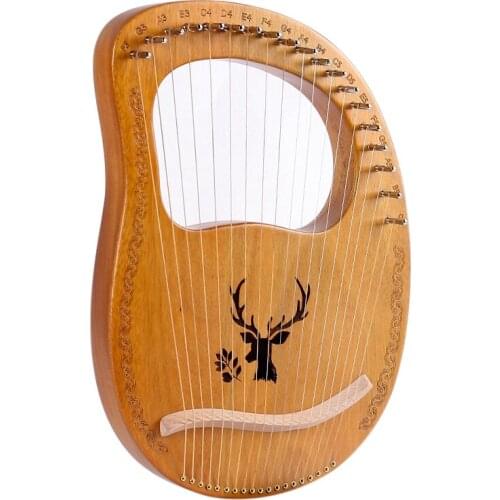 19 Metal String Wooden Mahogany Lyre Harp Musical Stringed Instrument with Tuning Wrench and Spare Strings