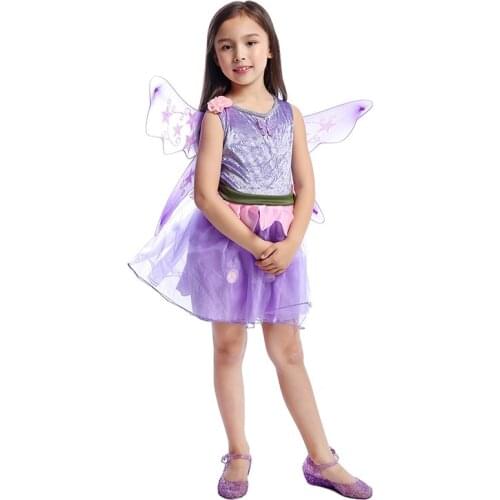 2PCS Children Girls Purple Butterfly Fairy Dress Up Kids Halloween Christmas Cosplay Carnival Party Performance Costume C45K102