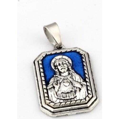1 Pcs Blue Enamel Religion Alloy Charm Pendants Jewelry DIY Fit Pendant Necklace 18.9x35mm