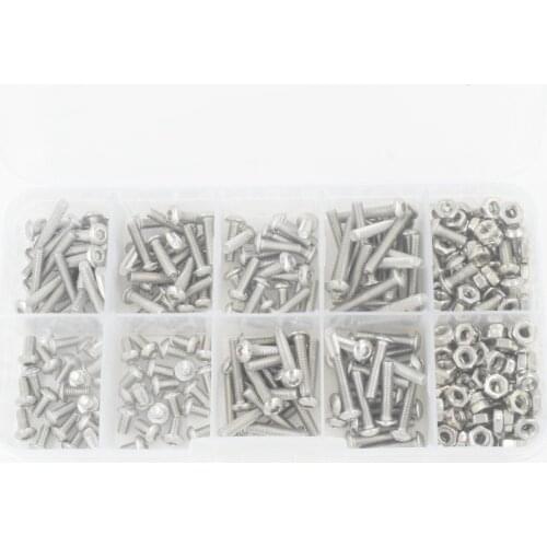 340pcs M3 Stainless Steel Button Head Allen Bolts Hexagon Socket Screws With Hex Nuts Assortment Kit