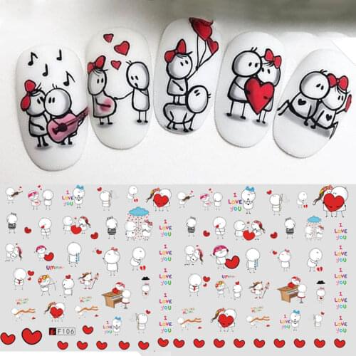 3D Valentines Day Nail Art Sticker Lover Letter Cute Girl Cartoon Slider Full Wrap Stickers On Phone Nail Art Accessories SAF106
