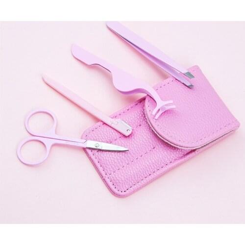 4pcs/set Stainless Steel Makeup Tools Eyelash Extension Tweezers Eyebrow Folder Tweezers Scissors Anti-static Precision Bag Sets