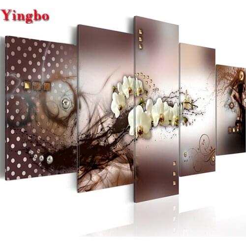 5 Panel diamond embroidery Magnolia flower diy diamond painting cross stitch full round square drill Home Decoration mosaic gift