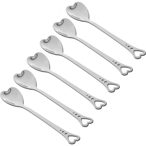 6 Pcs Stainless Steel Heart Shape Coffee Spoon Kitchen Accessories Dessert Sugar Stirring Spoons Teaspoon Dinnerware