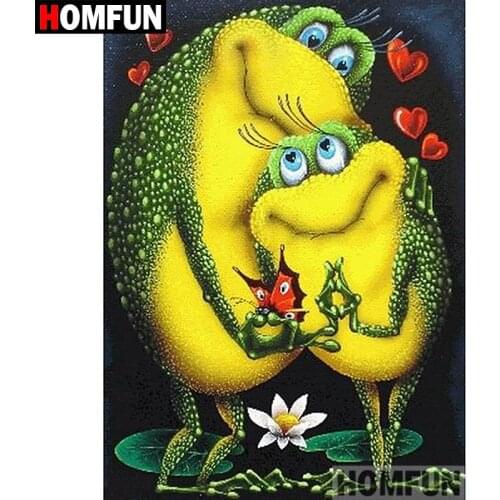 HOMFUN 5D DIY Diamond Painting Full Square/Round Drill "Frog couple" 3D Embroidery Cross Stitch gift Home Decor A00994