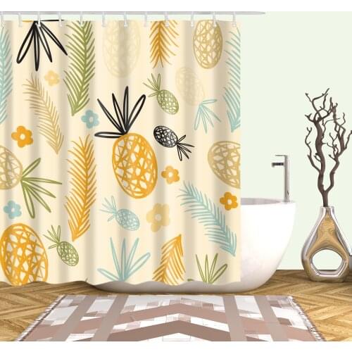 Large 180x200cm Bath curtain Waterproof polyester fabric shower curtain pineapple print Shower curtain For bathroom cortina