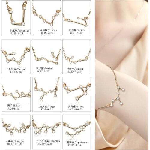 Chandler Fashion 12 Zodiac Charm Bracelet 12 Constellations Chain Bracelets Women Leo Cancel Bangle For Women Metal Femme Bijoux