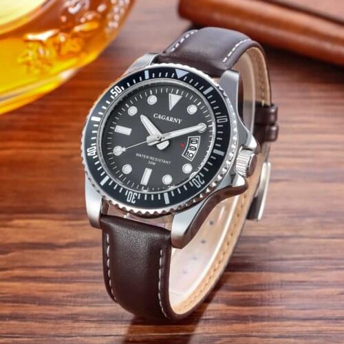 New Relogio Masculino CAGARNY Quartz Watch Men Top Brand Luxury Leather Mens Watches Fashion Casual Sport Clock Men Wristwatches