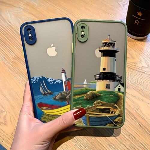 Hand Painted Lighthouse Print Bird Seagull Phone Case for iphone 11 12 Pro Max X XS MAX XR 6s 7 8 Plus SE 2020 Hard Matte Covers