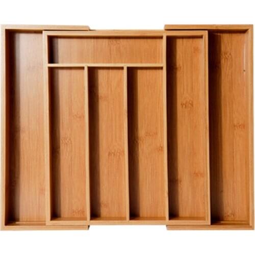 Wooden Kitchen Drawer Cutlery Silverware Holder Flatware Utensil Box Adjustable Multi-Grid Expandabl 43*33CM Tableware Organizer