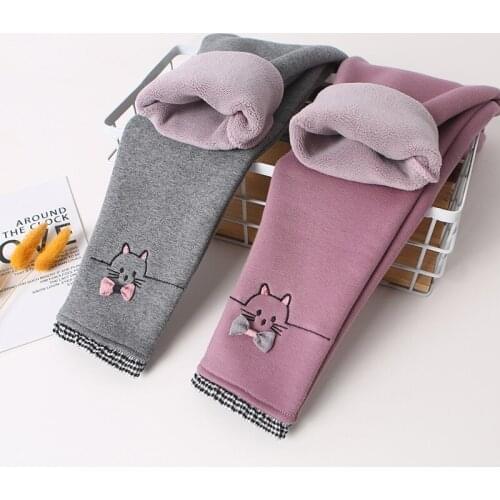 Winter autumn Warm Children Plus Velvet Thickening Outwear Pants Cotton Bow Kids Fleece Trousers Baby Girls skinny Trousers