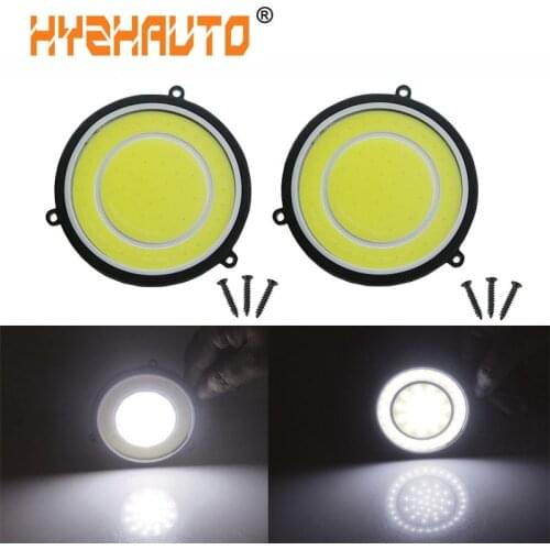 HYZHAUTO 2Pcs 90mm COB Car LED Daytime Running Lights Round Shape COB Car LED Fog Lights DRL Driving Lamp White 6500K 12V