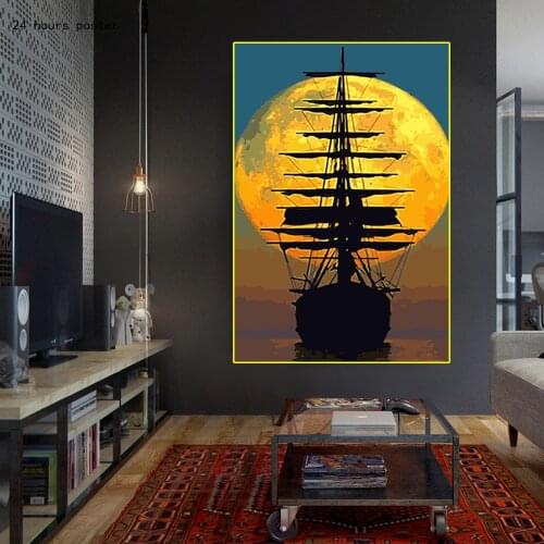 Big Large Size Picture Modern Home Decor Sail Boat Canvas Painting Abstract Landscape Poster On Wall Loft Frameless Room Decor