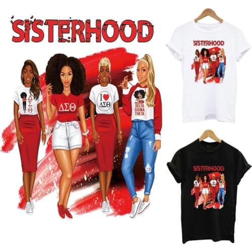 Sisterhood Iron On Patches For Clothing DIY A-Level Washable Black Girl Thermal Sticker Clothes T-Shirt Applique Decoration