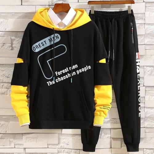 New Fashion Mens Sets Japan Style Autumn Winter Elastic Waist Trousers+Long sleeve Pullover Hoodies Set Casual Men Clothing Set