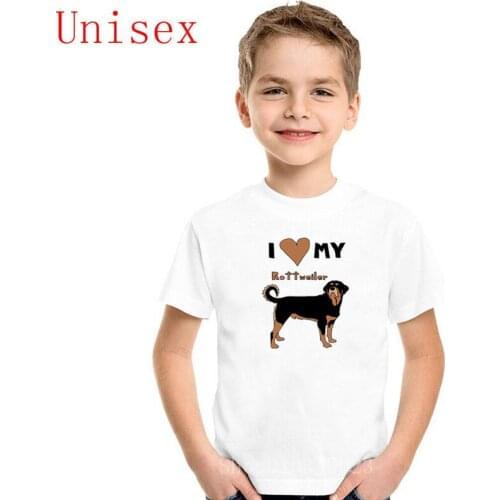 Summer I Love My Rottweiler Printed Children Short Sleeves Pure Cotton High Quality boy clothes New Design Kpop girls clothes