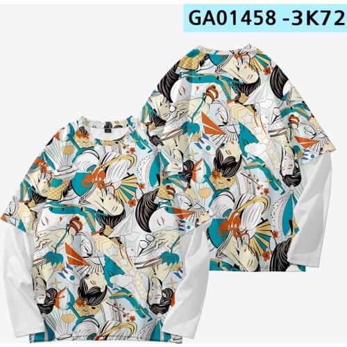Fashion Couple Print Sweatshirt Spring And Autumn Loose Casual Men Women Fake Two Pieces Pullover Clothes Tops Size XXS-4XL