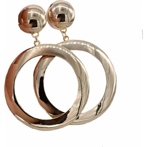 Fashion big gold drop earring large metal oversize round earring punk jewelry women Statement Party full dress matching Jewelry