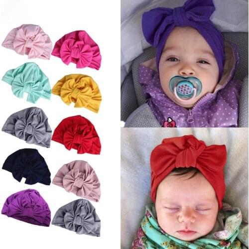 2020 Brand New Newborn Baby Kids Boys Girls Soft Turban Cap Beanie Solid Bow Knot Wrap Hats Baby Gifts