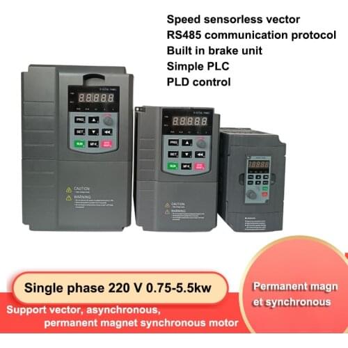 Frequency converter single phase 220V 0.75kw 1.5kw 2.2kw asynchronous permanent magnet synchronous motor frequency