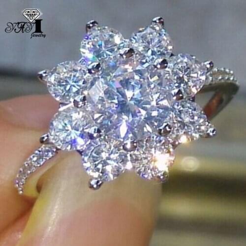 Wholesale YaYI Jewelry Fashion Princess Cut 6 CT Multi Flower Cubic Zirconia Silver Color Engagement Wedding Party Crown Rings
