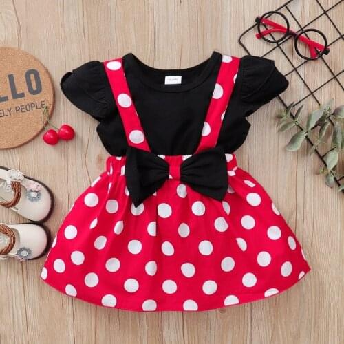 PatPat 2021 New Arrival Summer 2-piece Baby Solid Ruffled Top and Bow Polka Dots Strap Skirt for 18M-6Y Toddler Girl Clothes