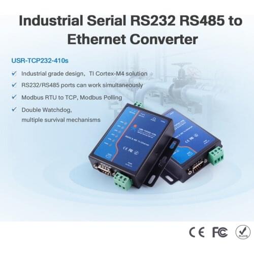 Modbus to Ethernet Converters USR-TCP232-410S RS232 RS485 DNS DHCP Serial to Ethernet TCP/IP Network Adapter Device