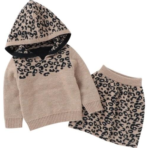 Baby Leopard Print Clothes Set Toddler Girls Long Sleeve Hooded Sweater + Skirt with Elastic Waist for Winter Autumn 3-24 Months