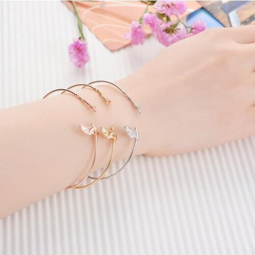 Thin Opening Gorgeous Bangle with Bird Leaf Shape for Women Girls Bracelet
