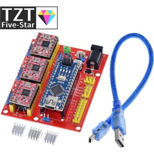 TZT 3DV4 CNC Shield V4 + Nano 3.0 + 3pcs A4988 Reprap Stepper Drivers Set For Arduino