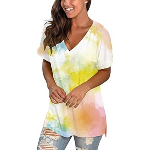 2021 Tie Dye Print Loose Oversized Women Streetwear Hippie Hip Hop Short Sleeve Color Block Tee Top T Shirt Korean T-Shirt