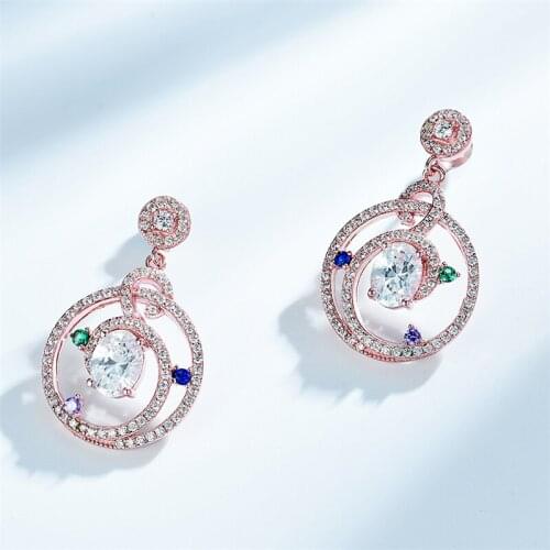 DY 925 Sterling Silver Earring Colorful CZ Dangle Drop Creative In Rose Gold Plated Earring For Women Party Fashion Fine Jewelry