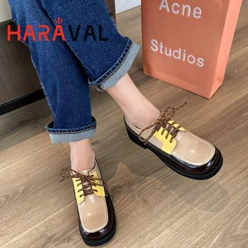HARAVAL Women Pumps Shoes Thick Bottom Round Toe Classics Casual Genuine Leather Lace-up Fashion Elegant Shoes Platform A330