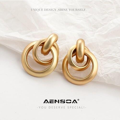 AENSOA Fashion 2021 Matte Gold Color Big Knot Drop Earrings for Women Trendy Geometric Twist Hanging Statement Earring Jewelry