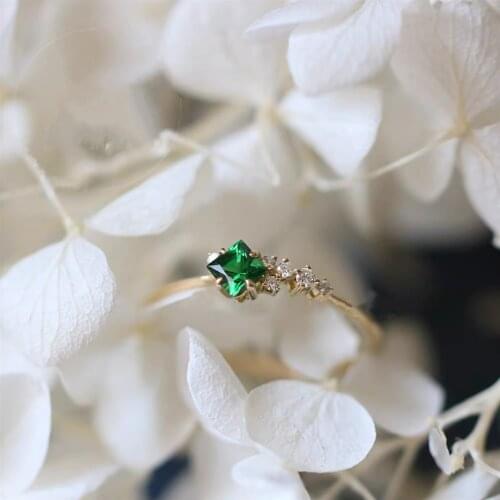 Cute Female Emerald Green Stone Ring 100% Real 925 Sterling Silver Engagement Ring Vintage Square Wedding Rings For Women