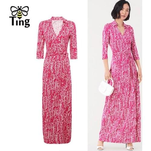 Tingfly Vintage Vomen V Neck Spring Summer Wrap Arround Maxi Long Dress Casual Women Street Chic Split Long Vestidos Plus Size