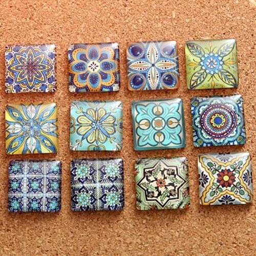 10/15/20/25MM Fashion Popular Flower Pattern Square Handmade Photo Glass Cabochons & Glass Dome Cover Pendant Cameo Settings