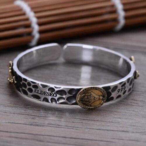 100% S999 sterling silver jewelry, Thai silver Virgin Mary Maria opens male and female Bracelet 057402