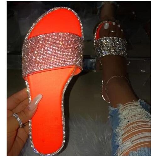 2020 New Summer Women Crystal Woman Bling Soft Female Candy Color Flip Flops Outdoor Ladies Slides Hot Beach Shoes