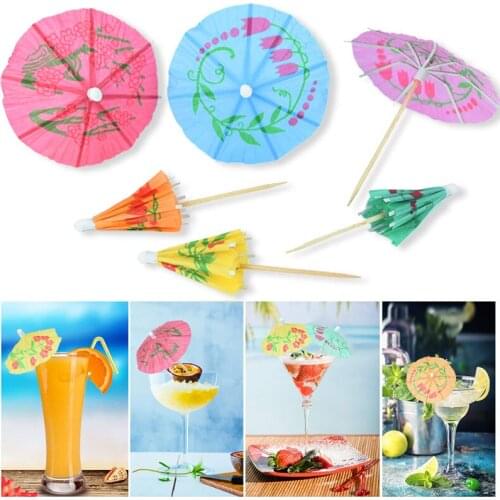 50pcs Mixed Paper Umbrella Cake Topper Food Drink Picks Cocktail Parasols Summer Hawaiian Beach Party Decoration Wedding Favors