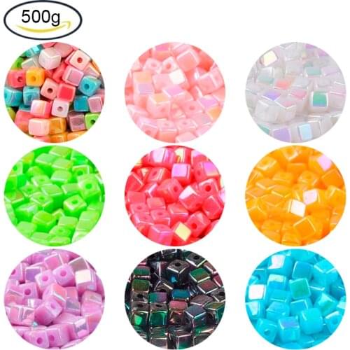 500g Eco-Friendly Poly Styrene Eco-Friendly Poly Styrene Acrylic Beads AB color Cube Gold, 4x4mm, Hole: 1mm, about 8000pcs/500g