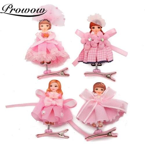 Prowow Cute Pink Doll Kids Girl Hair Clips Princess Cosplay Party Hair Accessories For Girls Hairpins Birthday Child Barrettes