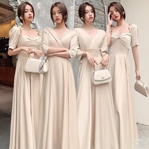 Bridesmaids Dresses Vintage Three Quarter V-Neck Luxury A-Line Floor-Length Jersey Pleat Elegant Women Wedding Party Gown E229