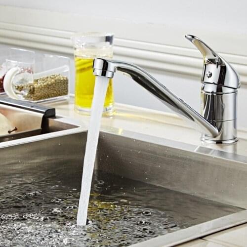 Chrome Finish Deck Mounted Single Handlle Kitchen Sink Faucet Hot and Cold Water Mixer Tap 360 Degree Rotation Basin Mixer Taps