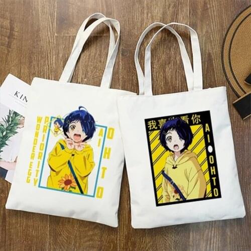 Kawaii Shopping Bag Wonder Egg Priority Ai Ohto Printing Anime White Handbag Tote Bag Female Harajuku Shoulder Bags Canvas Bag