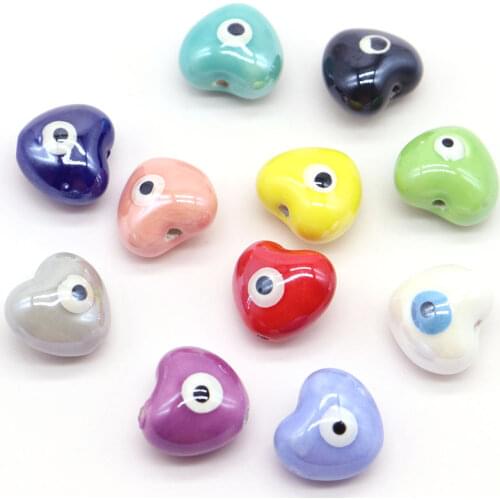 12x15x17mm Heart Evil Eye Ceramic Beads For Jewelry Making Necklace Bracelet White/Red/Pink Loose Spacer Porcelain DIY Beads